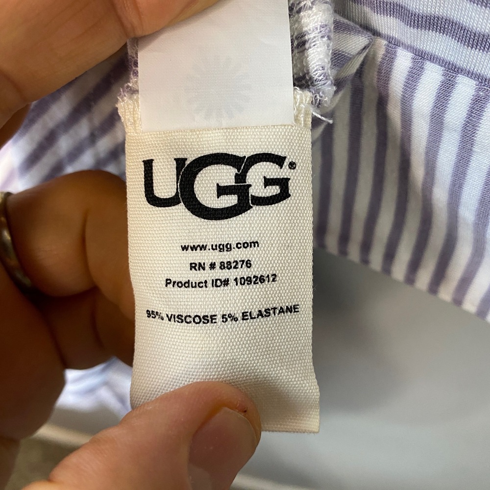 UGG Womens Striped Button Down Nightshirt Purple White 3/4 Sleeve XL Loungewear - Picture 14 of 15